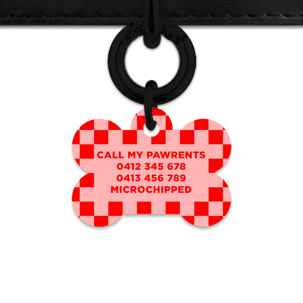 Bailey And Bone Pet Tag Pink And Red Checkers Pet Tag