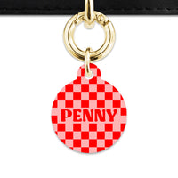 Bailey And Bone Pet Tag Pink And Red Checkers Pet Tag