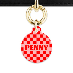 Bailey And Bone Pet Tag Pink And Red Checkers Pet Tag