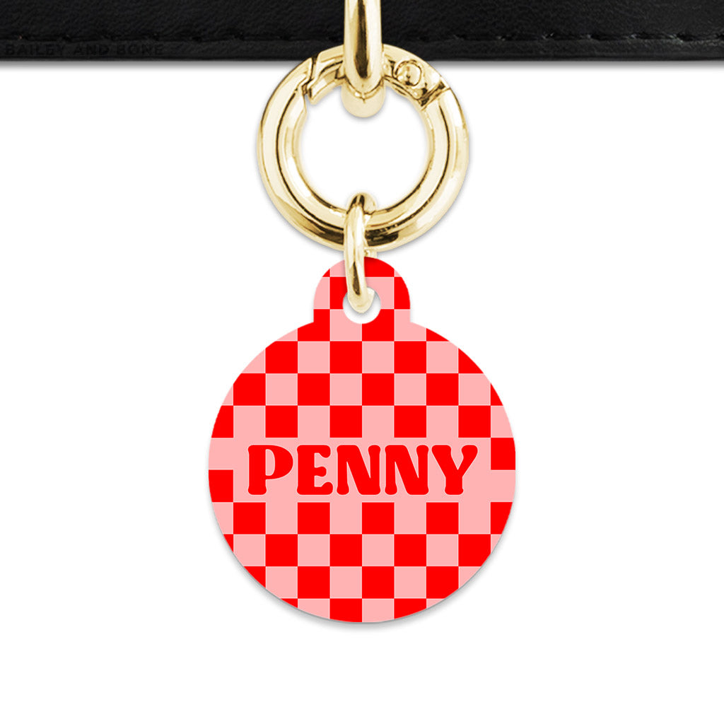 Bailey And Bone Pet Tag Pink And Red Checkers Pet Tag