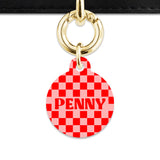 Bailey And Bone Pet Tag Pink And Red Checkers Pet Tag