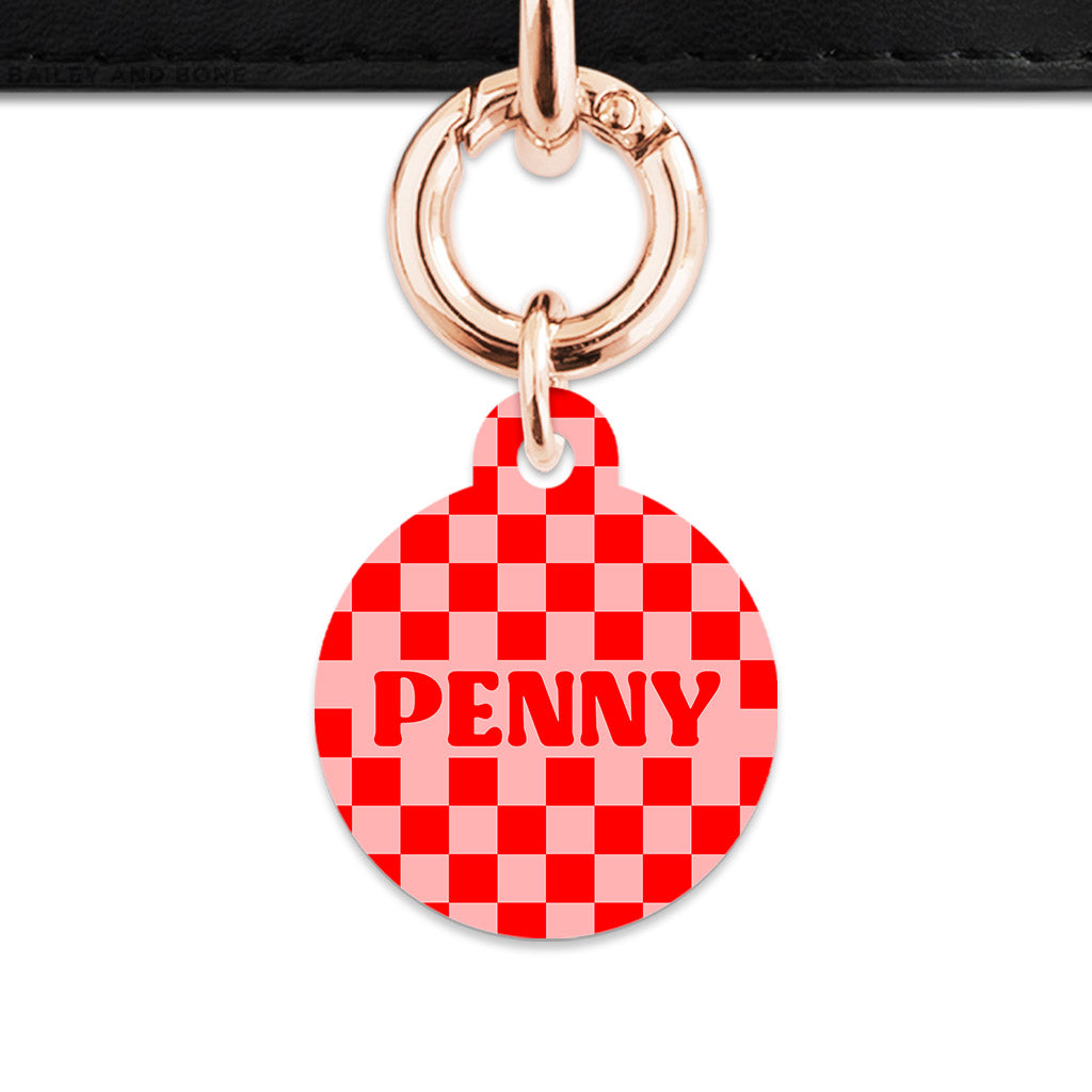 Bailey And Bone Pet Tag Pink And Red Checkers Pet Tag