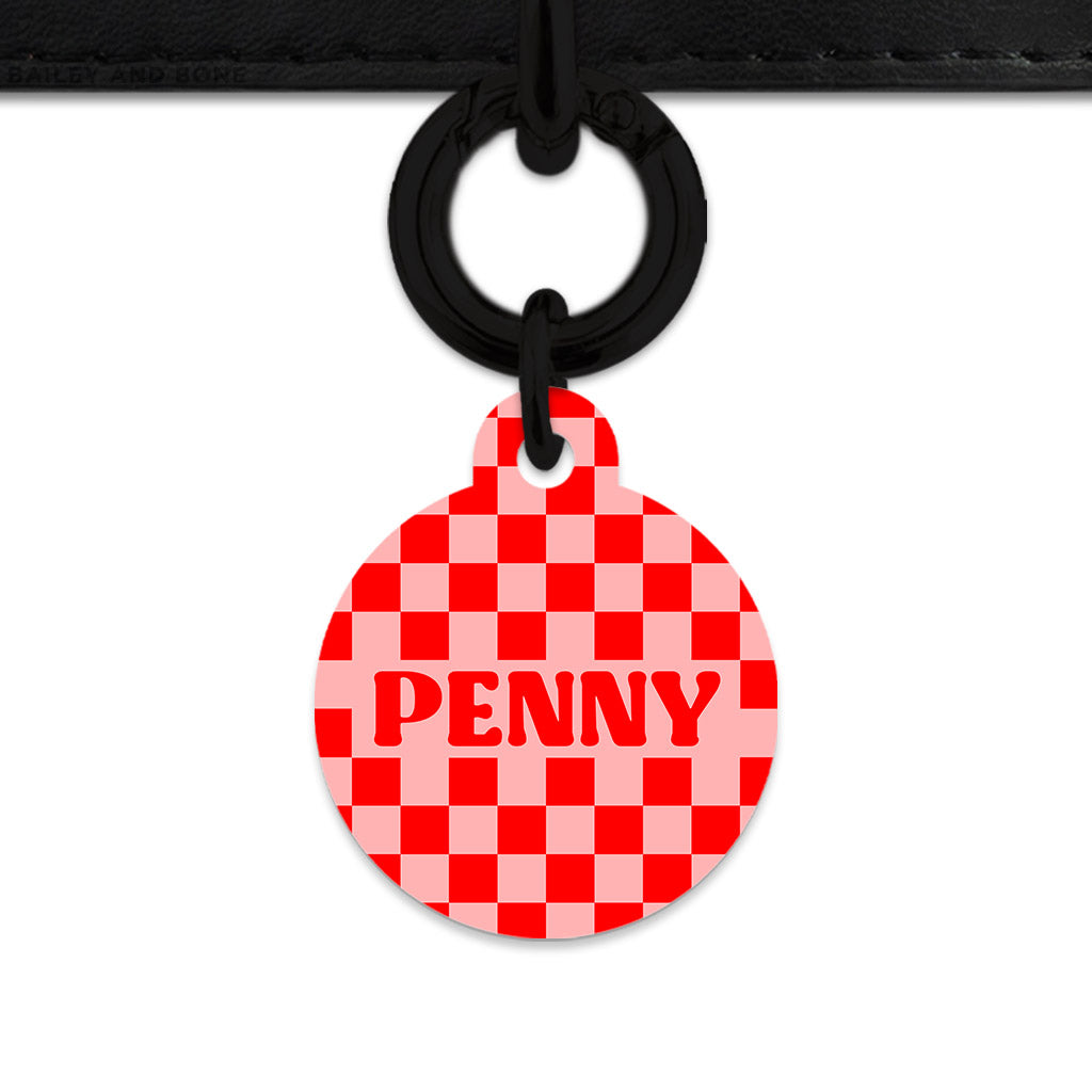 Bailey And Bone Pet Tag Pink And Red Checkers Pet Tag