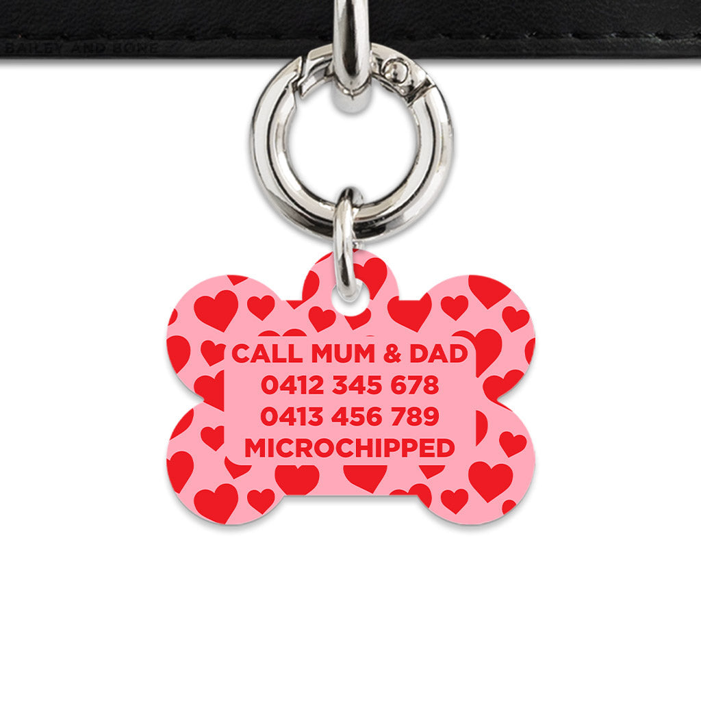 Bailey And Bone Pet Tag Pink And Red Love Hearts Pet Tag