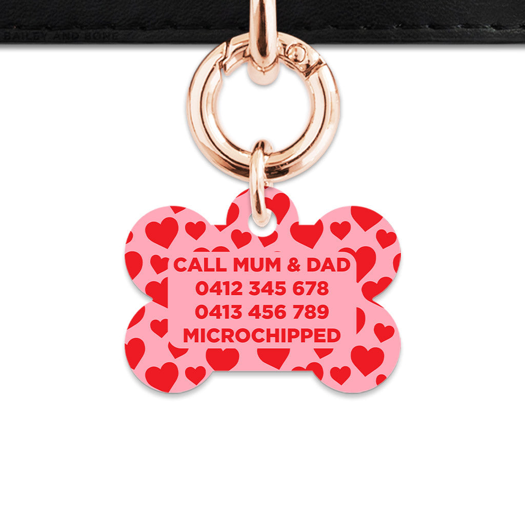 Bailey And Bone Pet Tag Pink And Red Love Hearts Pet Tag