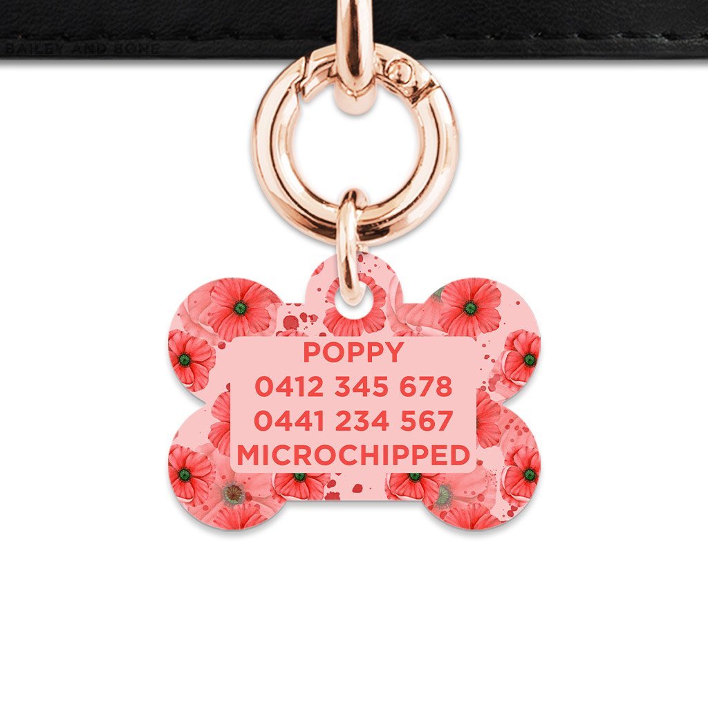 Bailey And Bone Pet Tag Pink And Red Poppy Pet Tag