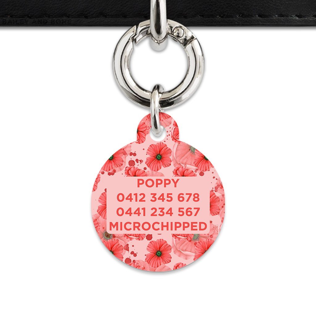 Bailey And Bone Pet Tag Pink And Red Poppy Pet Tag