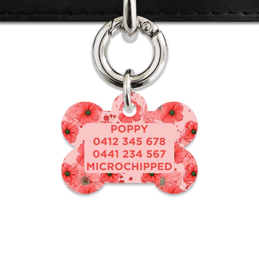 Bailey And Bone Pet Tag Pink And Red Poppy Pet Tag