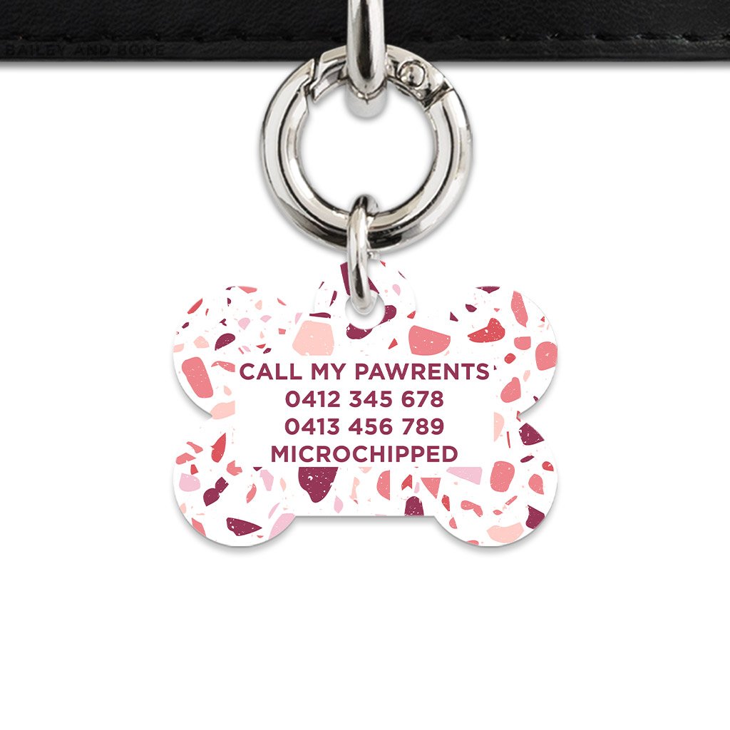 Bailey And Bone Pet Tag Pink And White Terrazzo Pet Tag