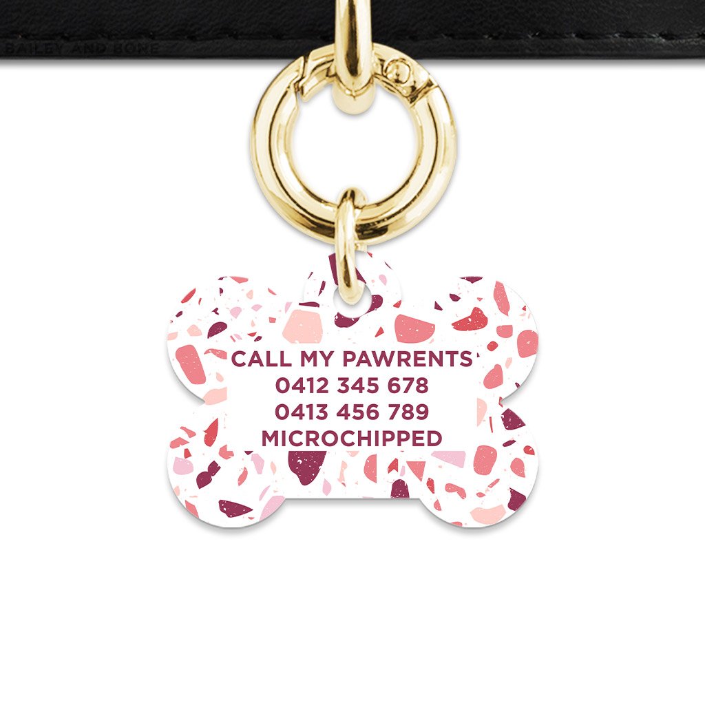 Bailey And Bone Pet Tag Pink And White Terrazzo Pet Tag