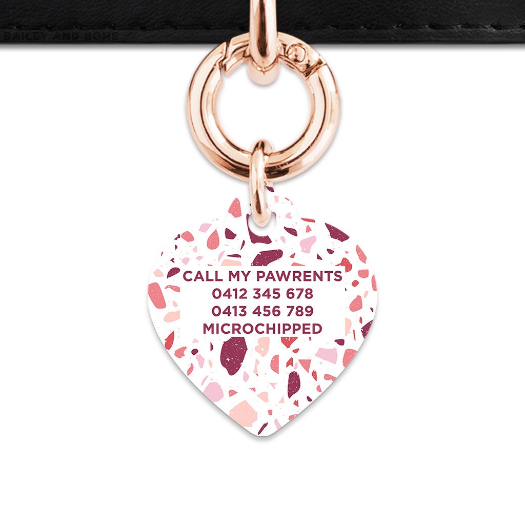 Bailey And Bone Pet Tag Pink And White Terrazzo Pet Tag