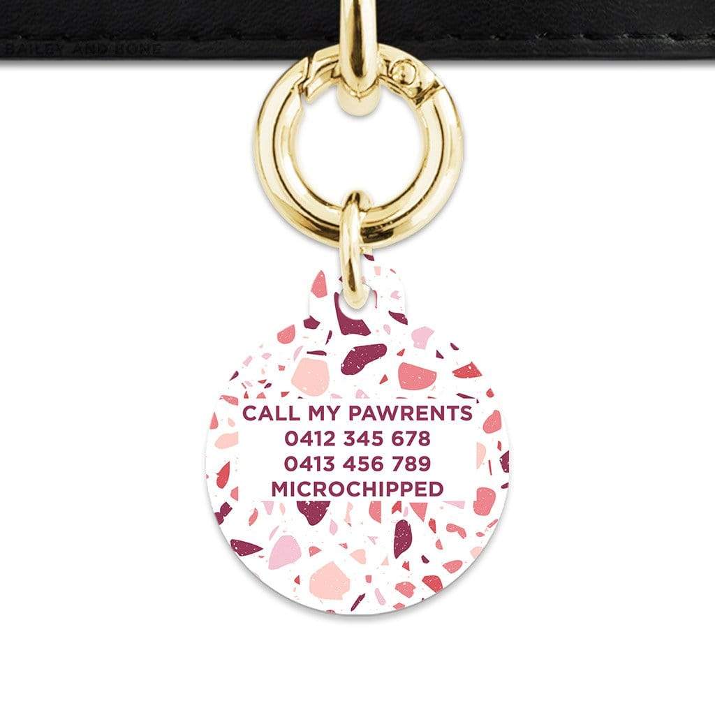 Bailey And Bone Pet Tag Pink And White Terrazzo Pet Tag