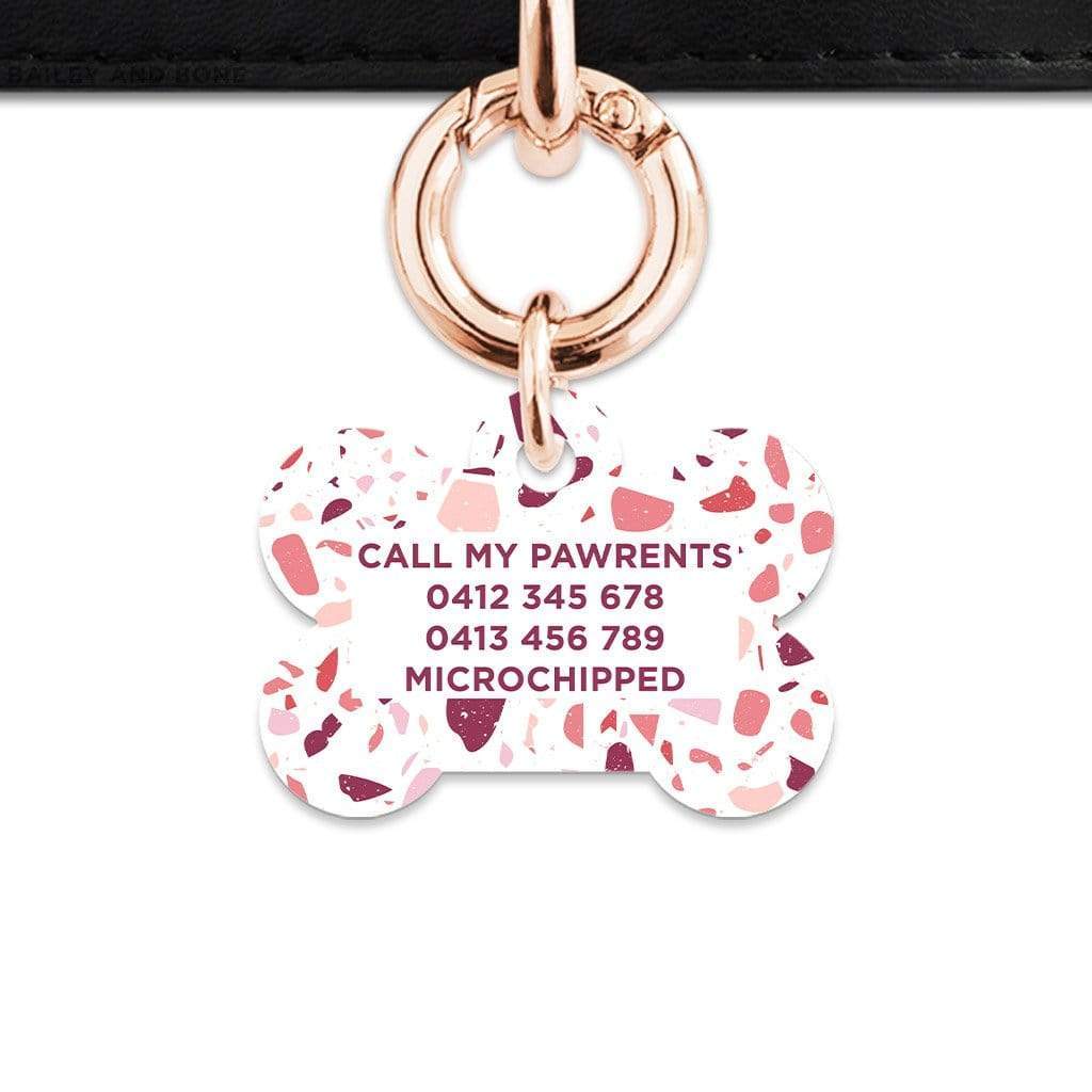 Bailey And Bone Pet Tag Pink And White Terrazzo Pet Tag