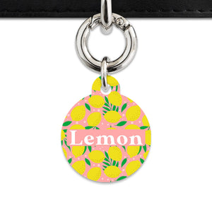 Bailey And Bone Pet Tag Pink And Yellow Lemons Pet Tag