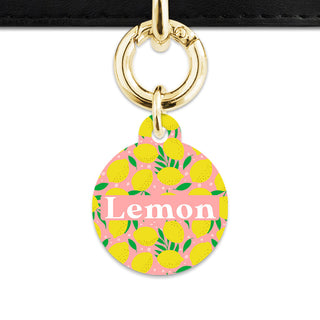 Bailey And Bone Pet Tag Pink And Yellow Lemons Pet Tag