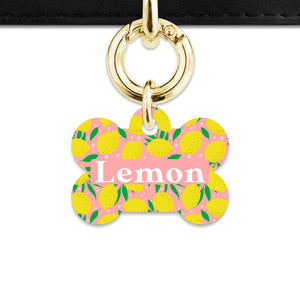 Bailey And Bone Pet Tag Pink And Yellow Lemons Pet Tag