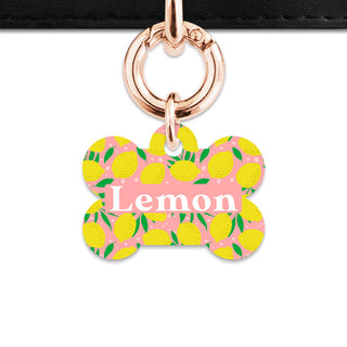Bailey And Bone Pet Tag Pink And Yellow Lemons Pet Tag