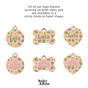 Bailey And Bone Pet Tag Pink Avocados Pet Tag