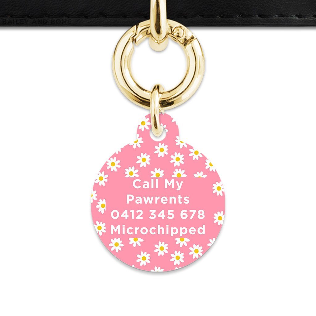 Bailey And Bone Pet Tag Pink Daisy Pattern Pet Tag
