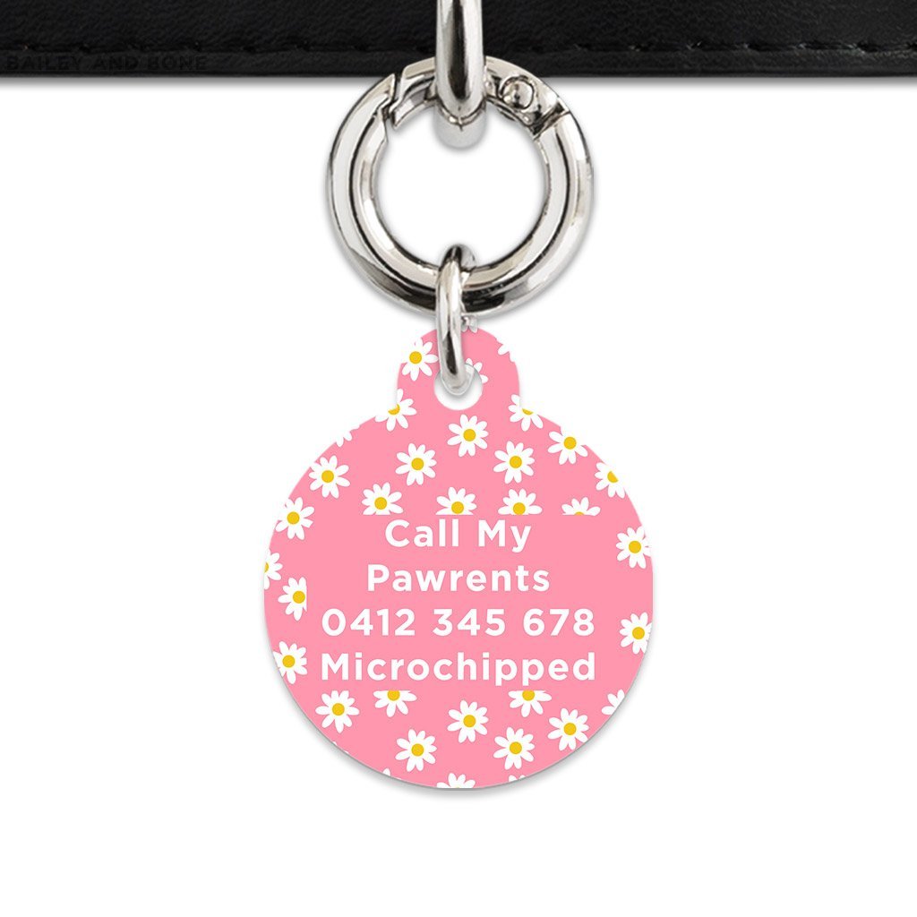 Bailey And Bone Pet Tag Pink Daisy Pattern Pet Tag