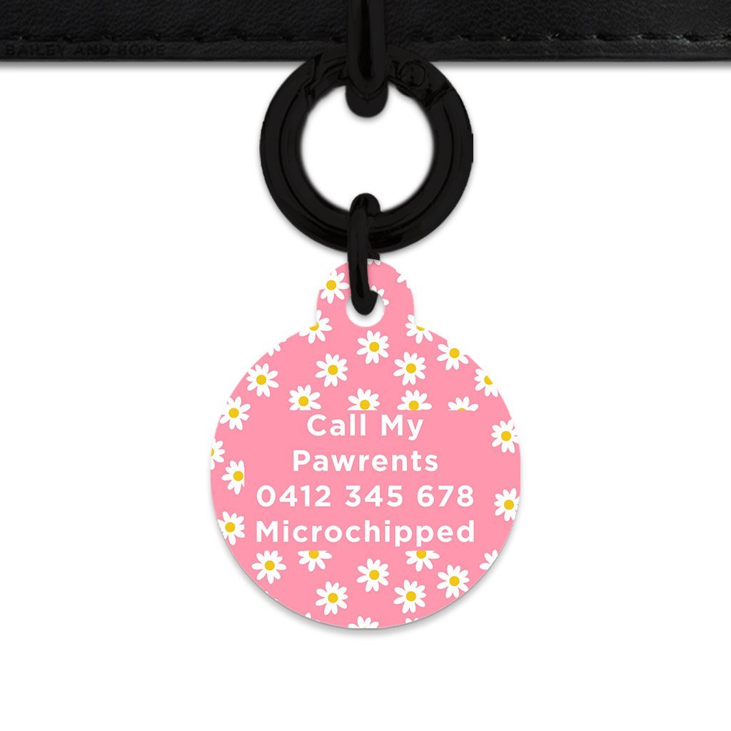 Bailey And Bone Pet Tag Pink Daisy Pattern Pet Tag