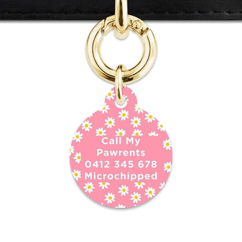 Bailey And Bone Pet Tag Pink Daisy Pattern Pet Tag