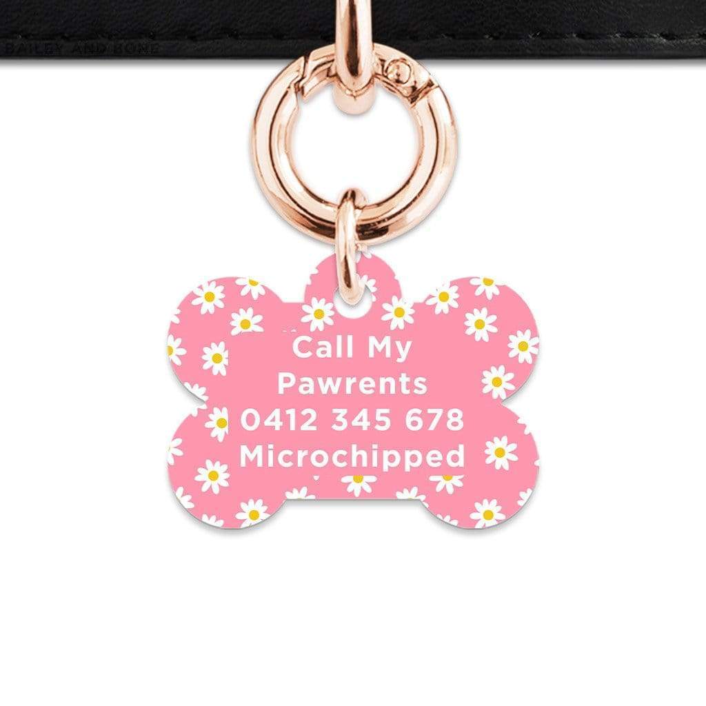 Bailey And Bone Pet Tag Pink Daisy Pattern Pet Tag