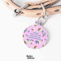 Bailey And Bone Pet Tag Pink Mystic Roses Pet Tag