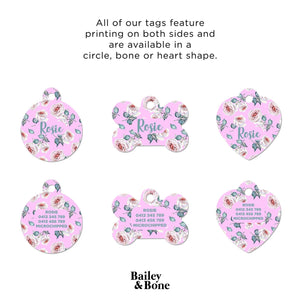 Bailey And Bone Pet Tag Pink Mystic Roses Pet Tag