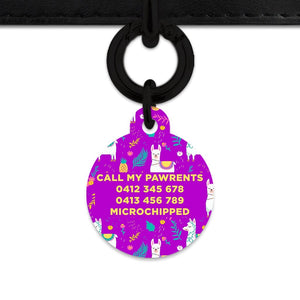 Bailey And Bone Pet Tag Purple Llama Pattern Pet Tag