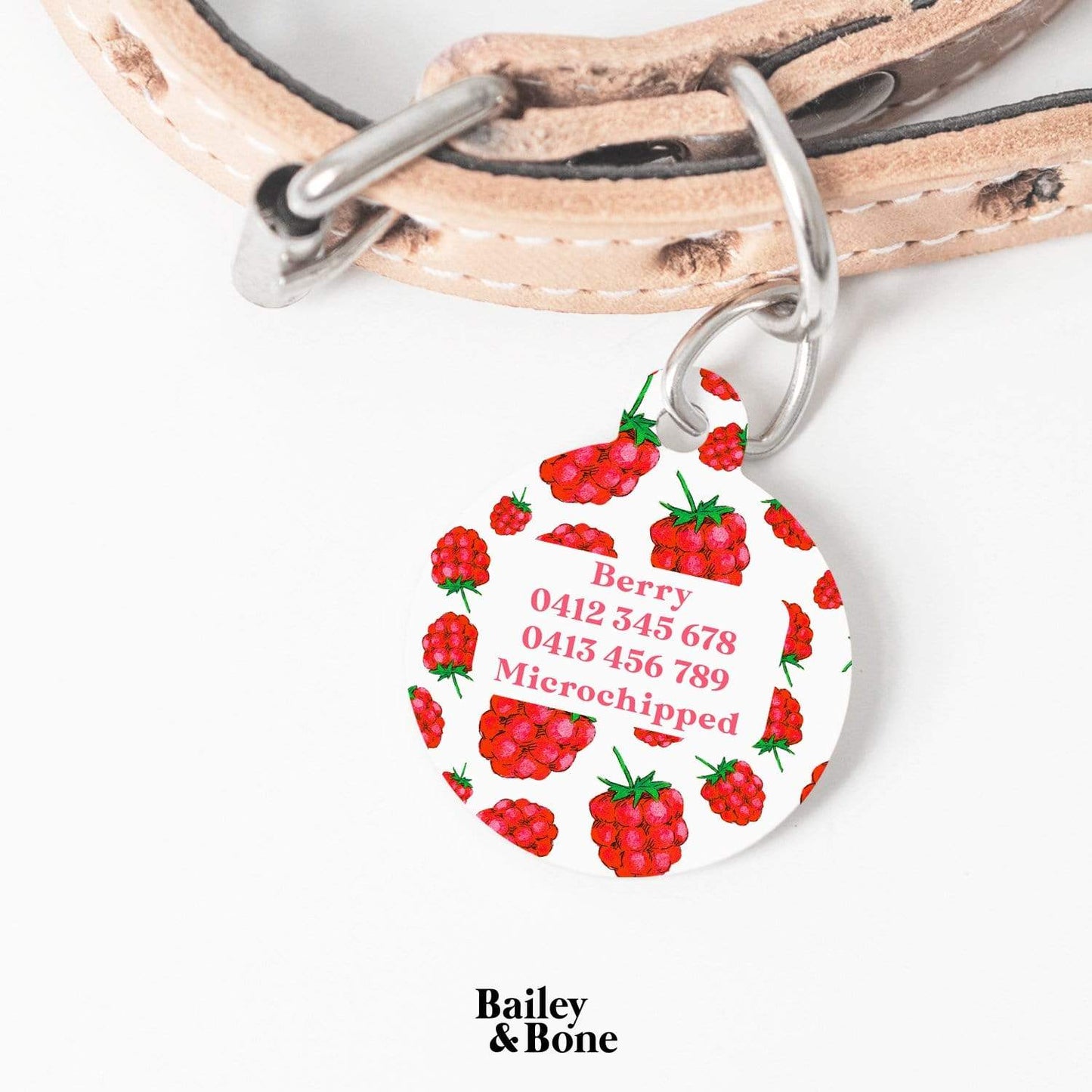 Bailey And Bone Pet Tag Red And White Raspberry Pet Tag