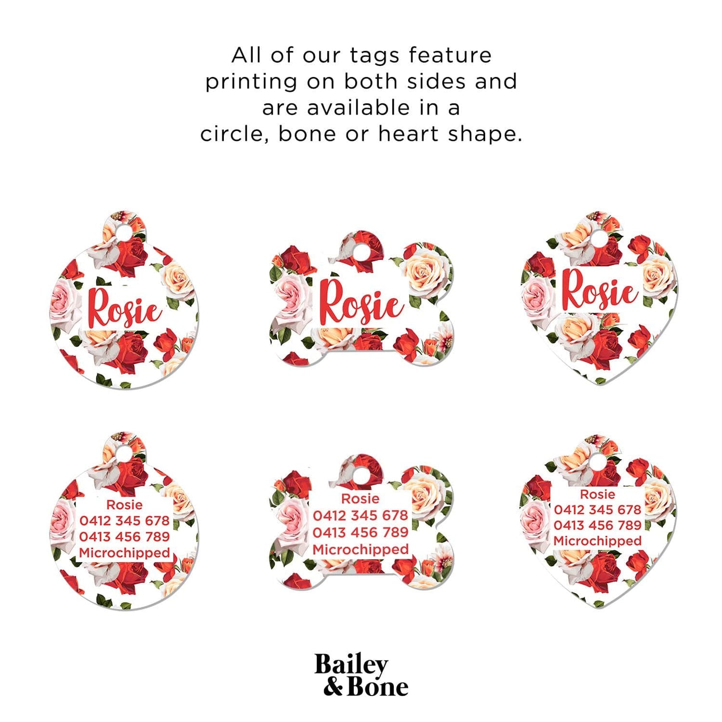 Bailey And Bone Pet Tag Red And White Roses Pet Tag