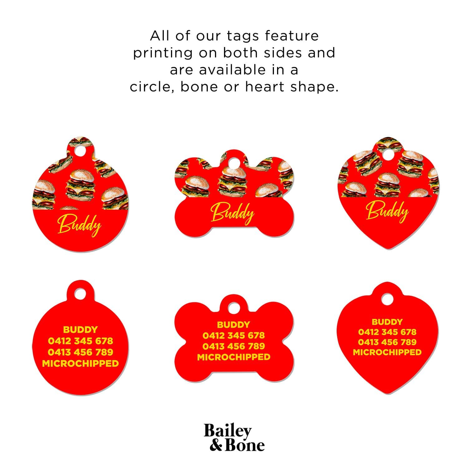 Bailey And Bone Pet Tag Red And Yellow Burger Pet Tag