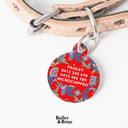 Bailey And Bone Pet Tag Red Paisley Pattern Pet Tag