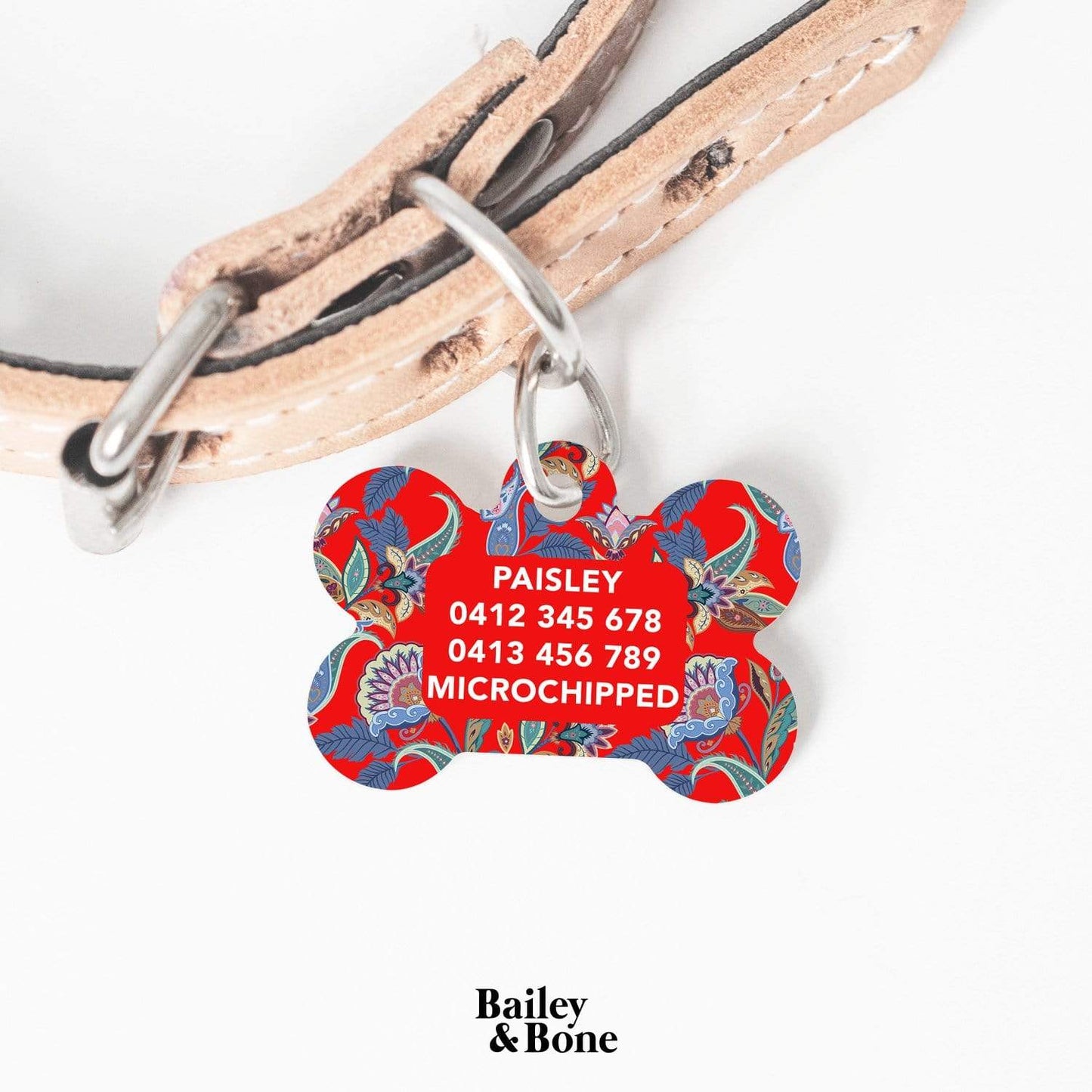 Bailey And Bone Pet Tag Red Paisley Pattern Pet Tag