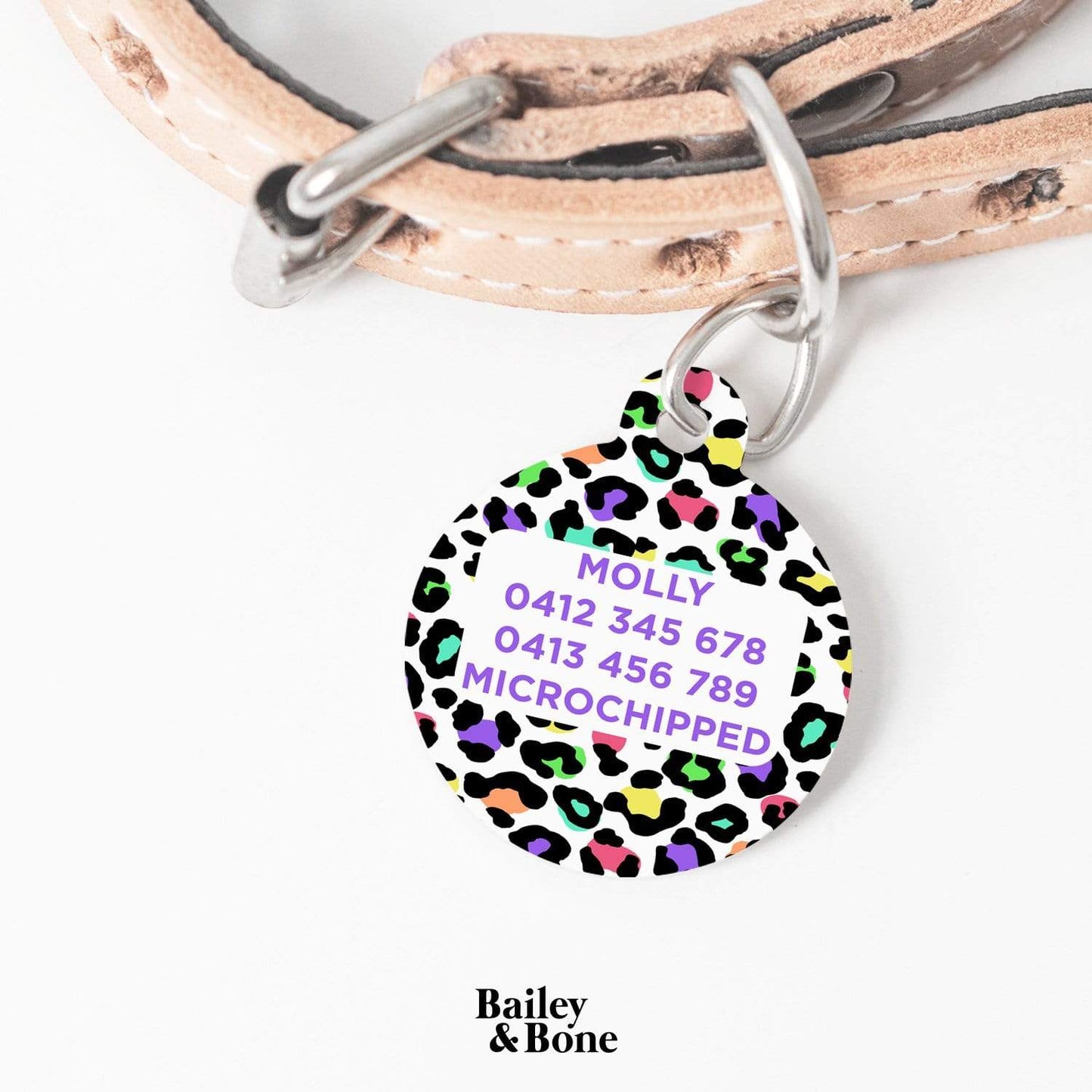 Bailey And Bone Pet Tag Retro Leopard Print Pet Tag