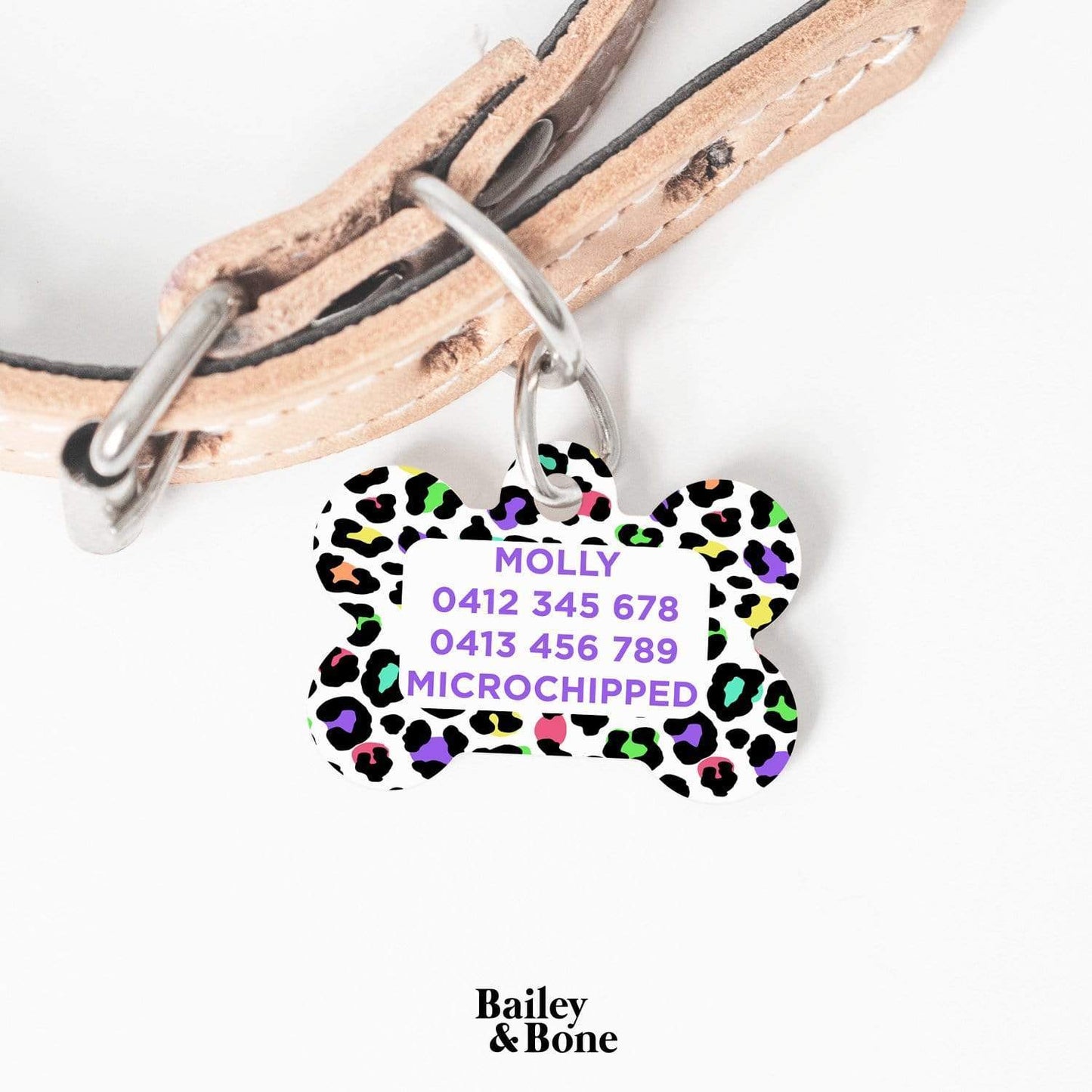 Bailey And Bone Pet Tag Retro Leopard Print Pet Tag