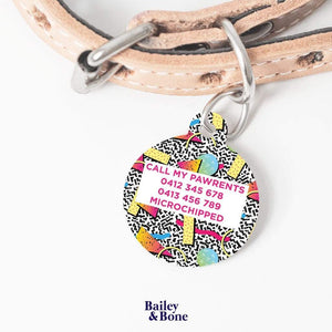 Bailey And Bone Pet Tag Retro Memphis Pattern Pet Tag