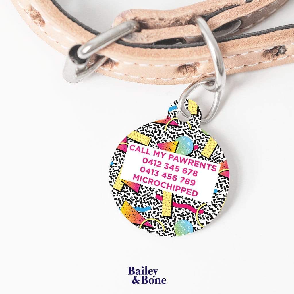 Bailey And Bone Pet Tag Retro Memphis Pattern Pet Tag