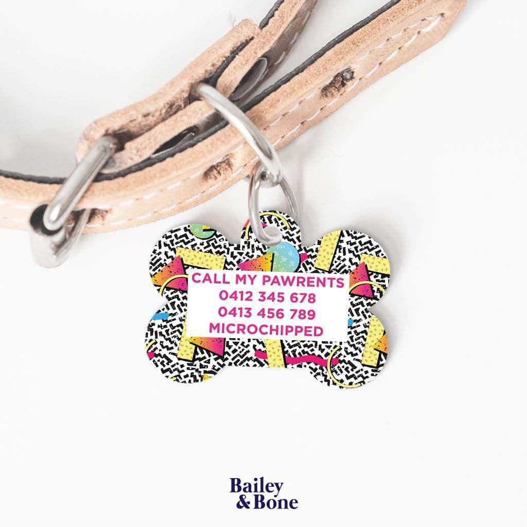 Bailey And Bone Pet Tag Retro Memphis Pattern Pet Tag