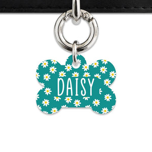 Bailey And Bone Pet Tag Teal Daisy Pattern Pet Tag