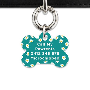 Bailey And Bone Pet Tag Teal Daisy Pattern Pet Tag