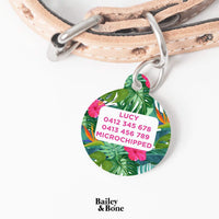Bailey And Bone Pet Tag Tropical Green And Pink Flowers Pet Tag