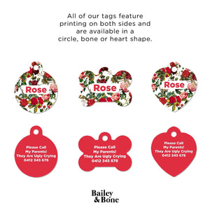 Bailey And Bone Pet Tag Vintage Red Roses Pet Tag