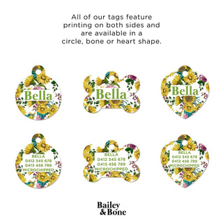 Bailey And Bone Pet Tag Vintage Yellow Sunflowers Pet Tag