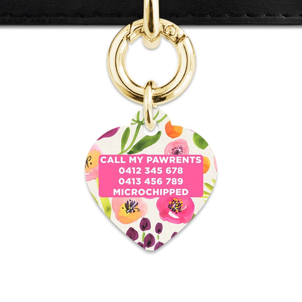 Bailey And Bone Pet Tag Watercolour Garden Flowers Pet Tag