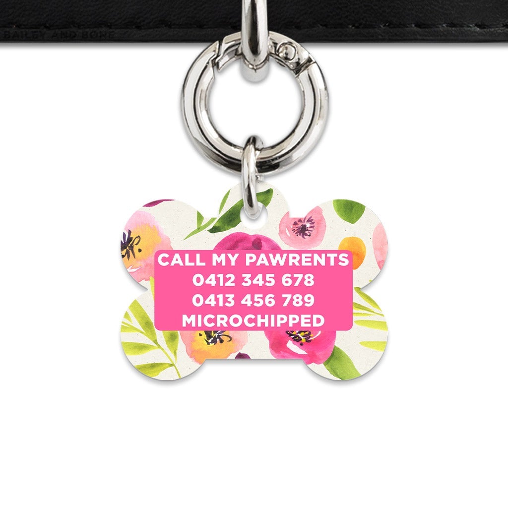 Bailey And Bone Pet Tag Watercolour Garden Flowers Pet Tag