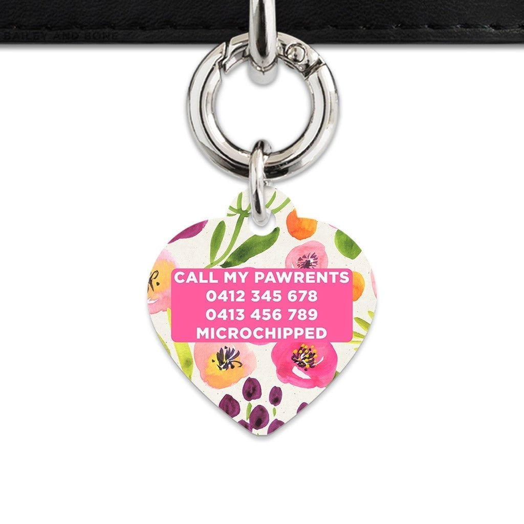 Bailey And Bone Pet Tag Watercolour Garden Flowers Pet Tag