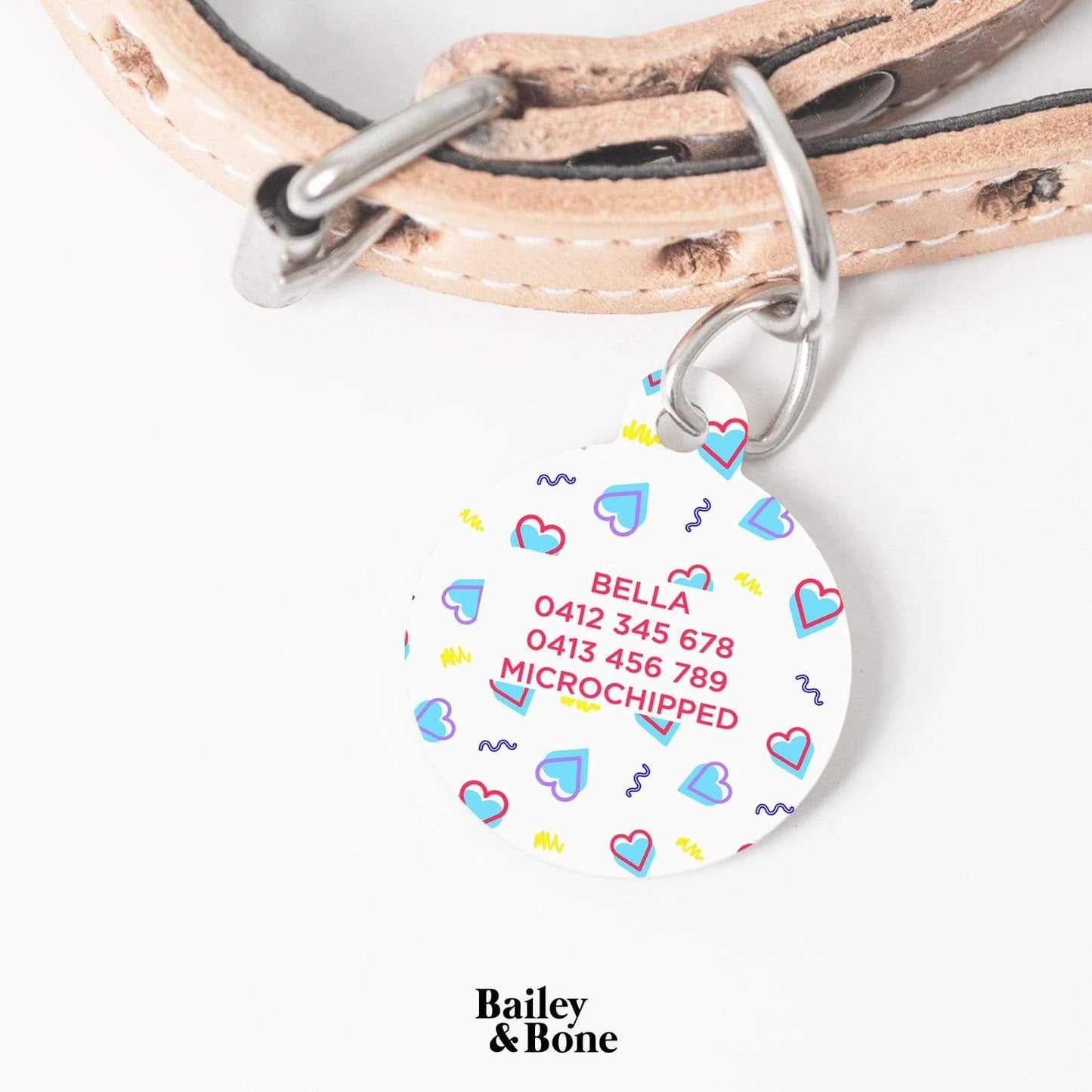 Bailey And Bone Pet Tag White Retro Hearts Pet Tag