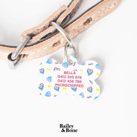Bailey And Bone Pet Tag White Retro Hearts Pet Tag